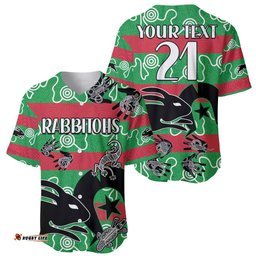 Custom Text And Number NAIDOC Rabbitohs Rugby Baseball Jersey Shirt Go The Bunnies Aboriginal Dots