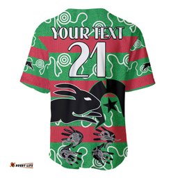 Custom Text And Number NAIDOC Rabbitohs Rugby Baseball Jersey Shirt Go The Bunnies Aboriginal Dots