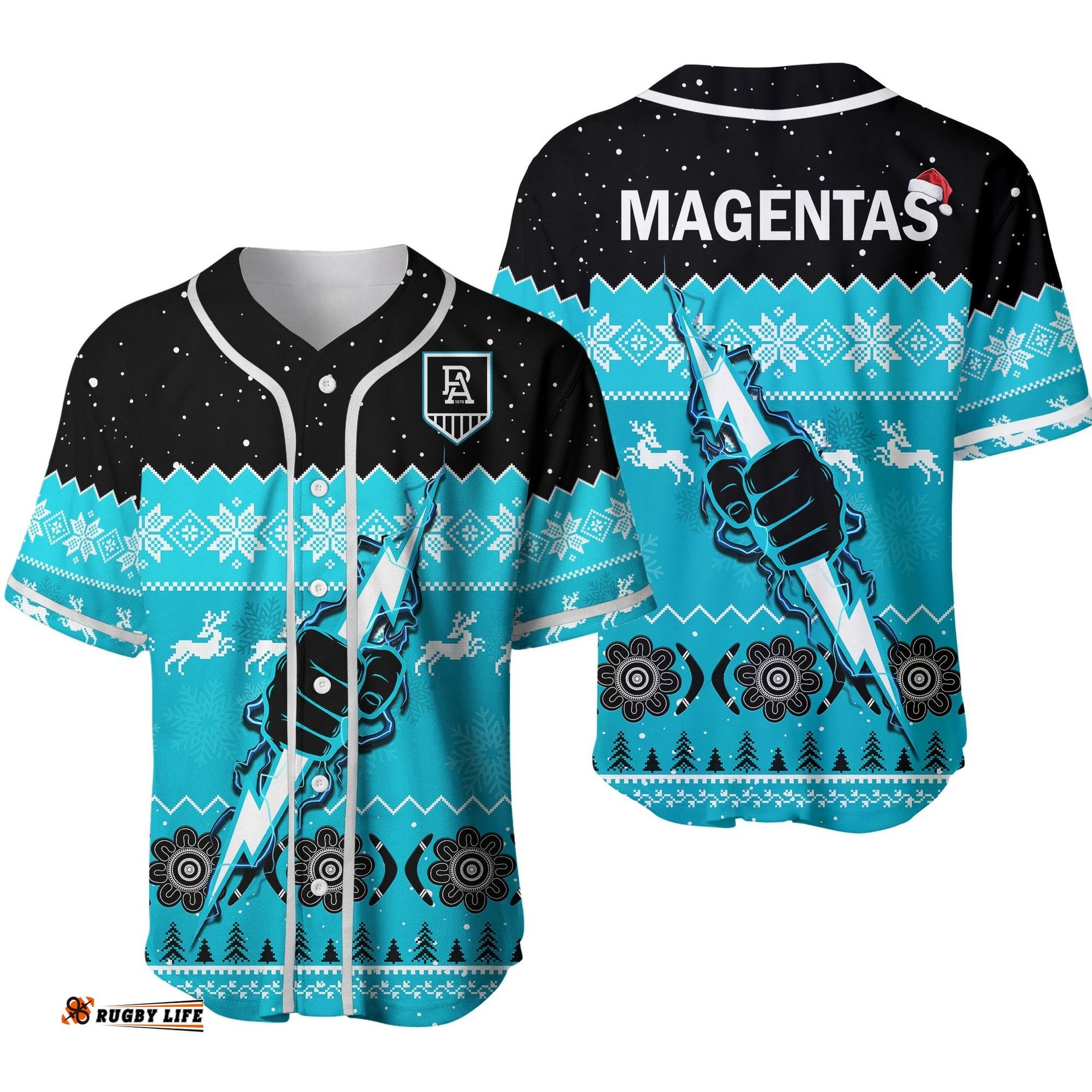 Port Adelaide Football Baseball Jersey Shirt Magentas Indigenous Merry Christmas Ver.02
