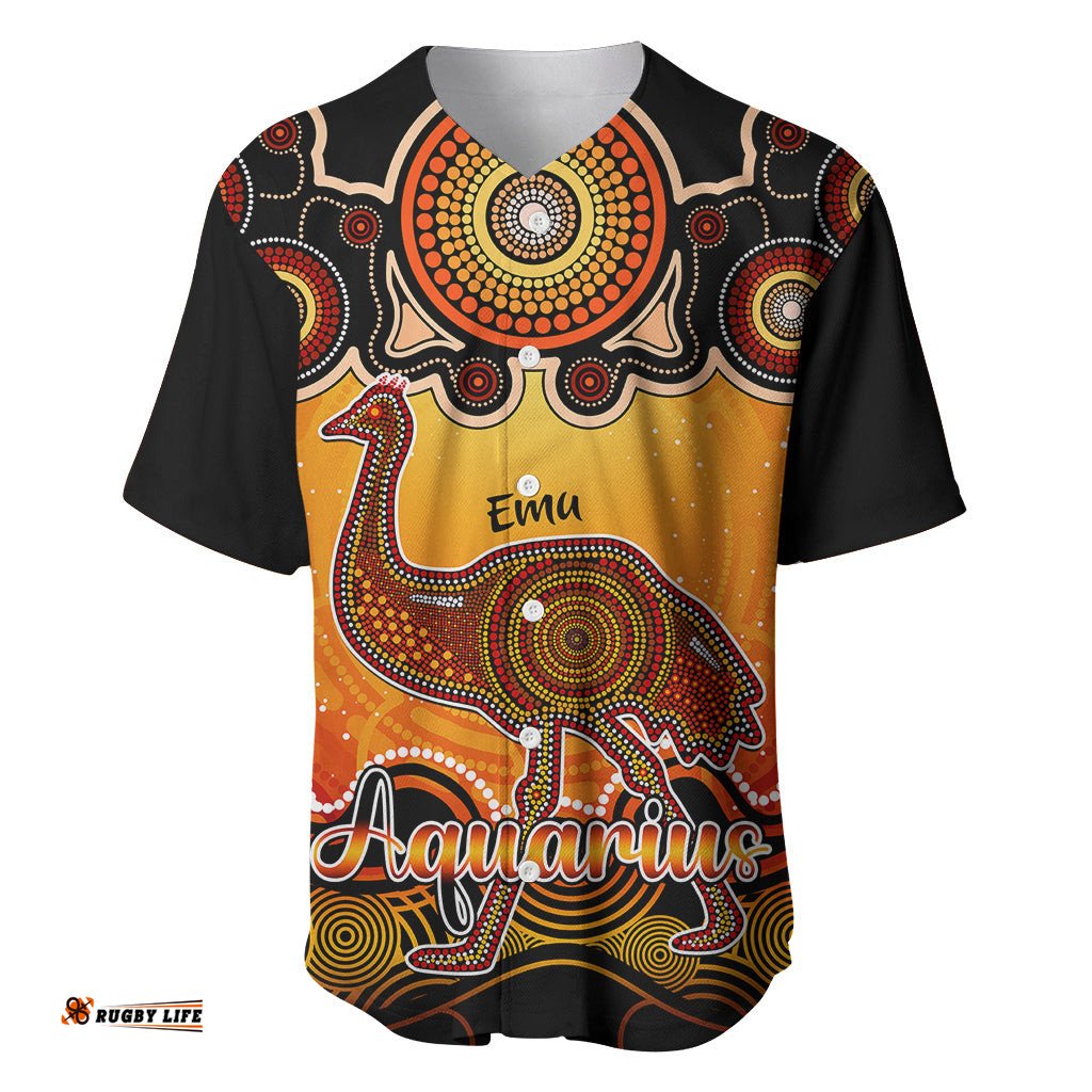 Personalised Australia Aquarius Emu Zodiac Baseball Jersey Shirt Auz Astrology Aboriginal Red