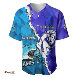 Perspnalised Sharks And Bulldogs Rugby Baseball Jersey Shirt Sporty Style