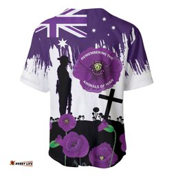 Australia Animal Heroes ANZAC Baseball Jersey Shirt Purple Poppy We Will Remember Them