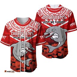 Dolphins Rugby ANZAC Baseball Jersey Shirt Dots Poppy Mix Camouflage Lest We Forget Ver.02