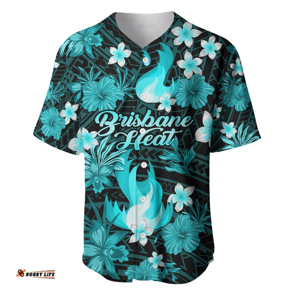 Australian Heat Cricket Baseball Jersey Shirt Baeuty Pacific Hibiscus and Polynesian Pattern