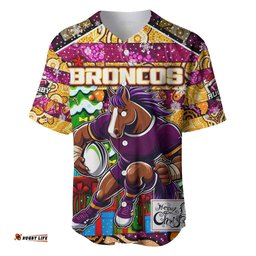 Custom Broncos Rugby Merry Christmas Baseball Jersey Shirt Indigenous Australian Art