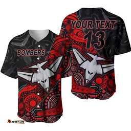 Custom Text and Number Bombers Football Baseball Jersey Shirt Essendon Aboriginal