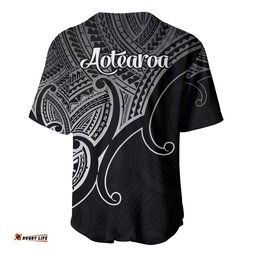 Aotearoa Maori Koru Baseball Jersey Shirt Polynesian Pacific Tribal Black