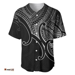 Aotearoa Maori Koru Baseball Jersey Shirt Polynesian Pacific Tribal Black