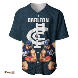 Calrton Football Baseball Jersey Shirt Blues Go Champions Polynesian Indigenous Art