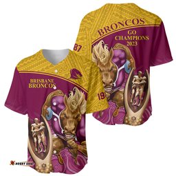 Brisbane Broncos Rugby Baseball Jersey Shirt Go Champions Mascot With Polynesian Indigenous Art