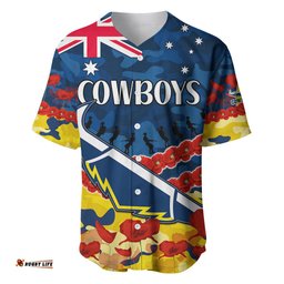 Cowboys Rugby ANZAC Baseball Jersey Shirt Lest We Forget
