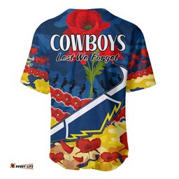 Cowboys Rugby ANZAC Baseball Jersey Shirt Lest We Forget
