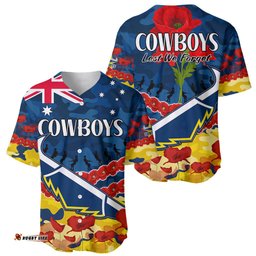 Cowboys Rugby ANZAC Baseball Jersey Shirt Lest We Forget