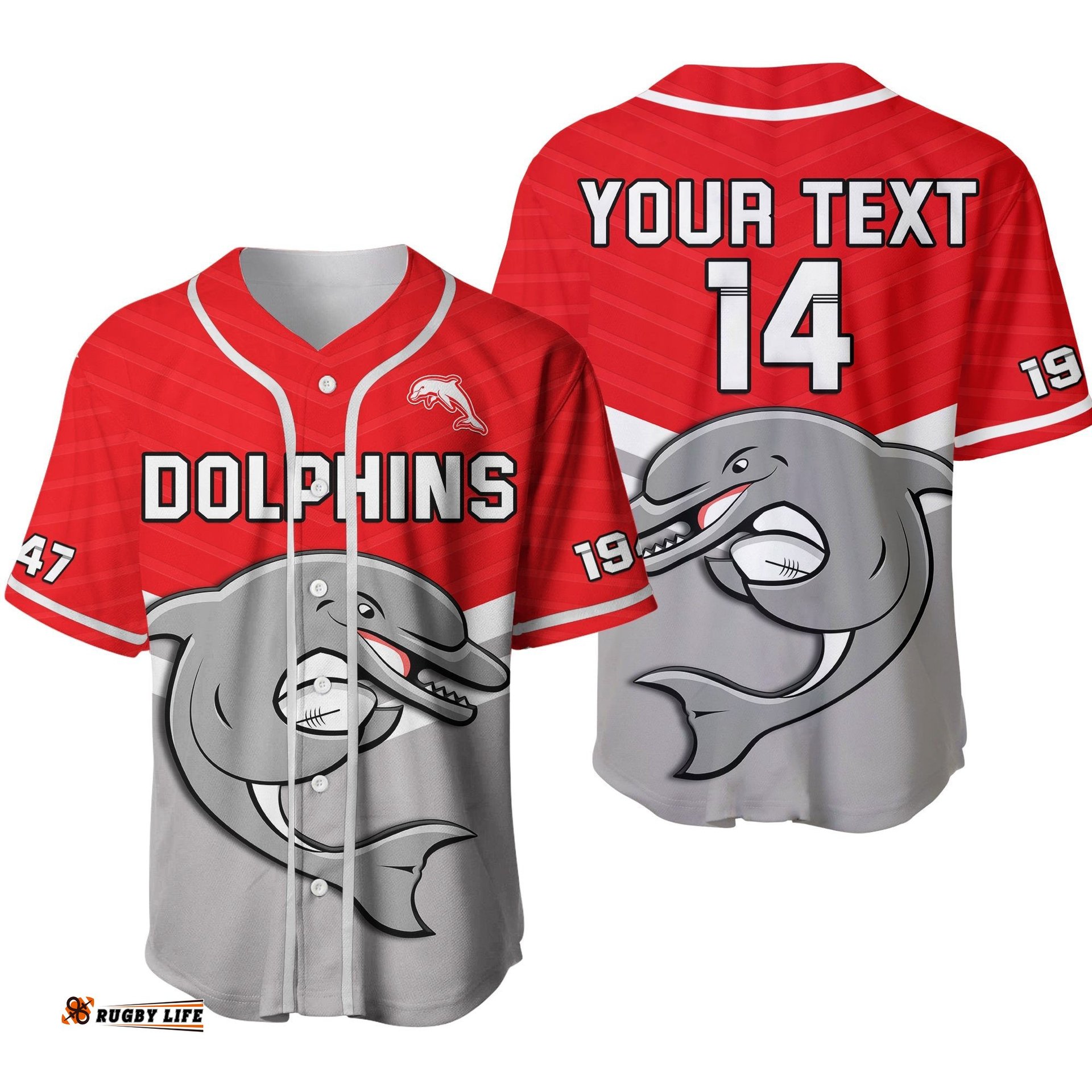 Custom Text And Number Dolphins Rugby Baseball Jersey Shirt Sporty Style Strip Ver.02