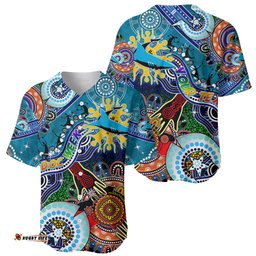 Personalised Sharks NAIDOC Week 2024 Baseball Jersey Shirt Australia Aboriginal Dot Painting