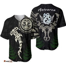 Aotearoa Fern Baseball Jersey Shirt Maori Manaia and Fish