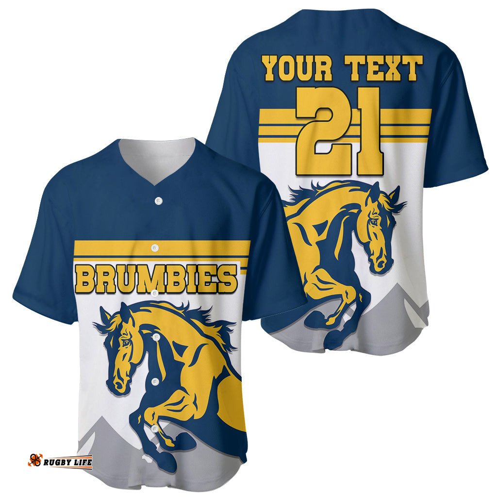 Custom Text And Number Brumbies Rugby Union Baseball Jersey Shirt Australia Silhouettes Of Horses