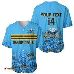 Personalised Australia Rugby Baseball Jersey Shirt Norths Devils Indigenous Art