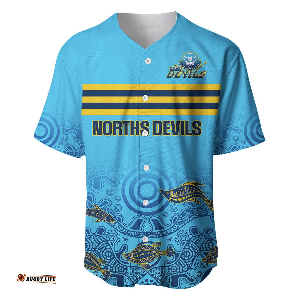 Personalised Australia Rugby Baseball Jersey Shirt Norths Devils Indigenous Art