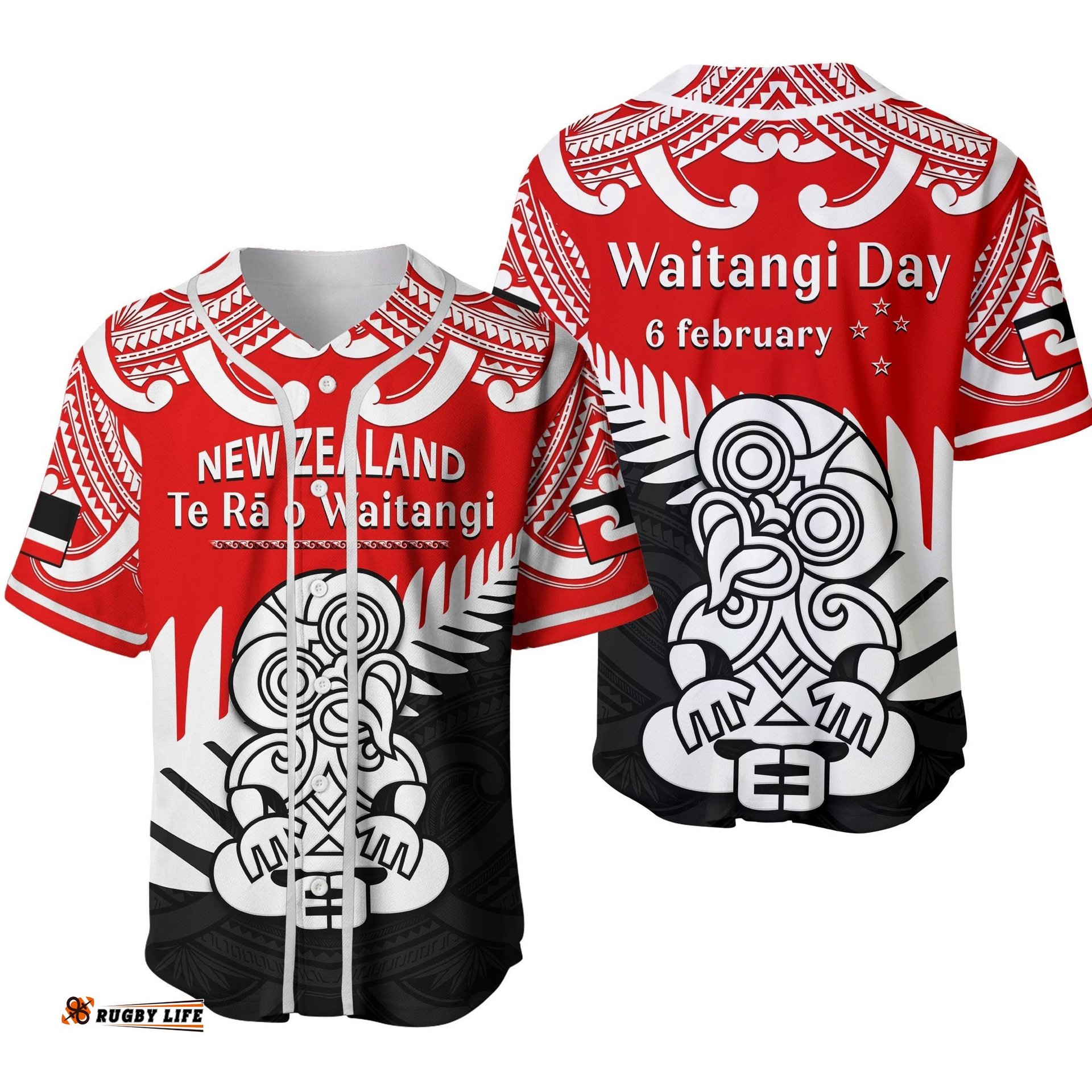 Waitangi Day Baseball Jersey Shirt Tino Rangatiratanga Flag With Tiki Maori Fern Ver.02