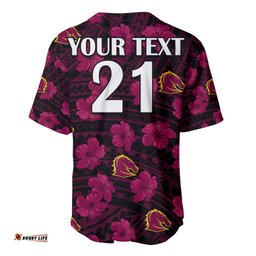 Custom Text And Number Broncos Rugby Baseball Jersey Shirt Polynesian Style With Hibiscus