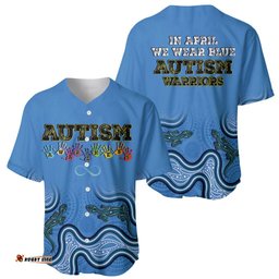Australia Autism Awareness Baseball Jersey Shirt In April We Wear Blue Aboriginal Lizard