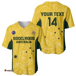 Custom Australia Socceroos Baseball Jersey Shirt Go Aussie Marble Pattern Sporty Style
