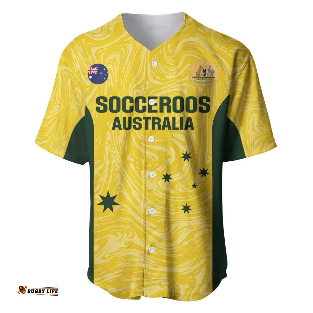 Custom Australia Socceroos Baseball Jersey Shirt Go Aussie Marble Pattern Sporty Style