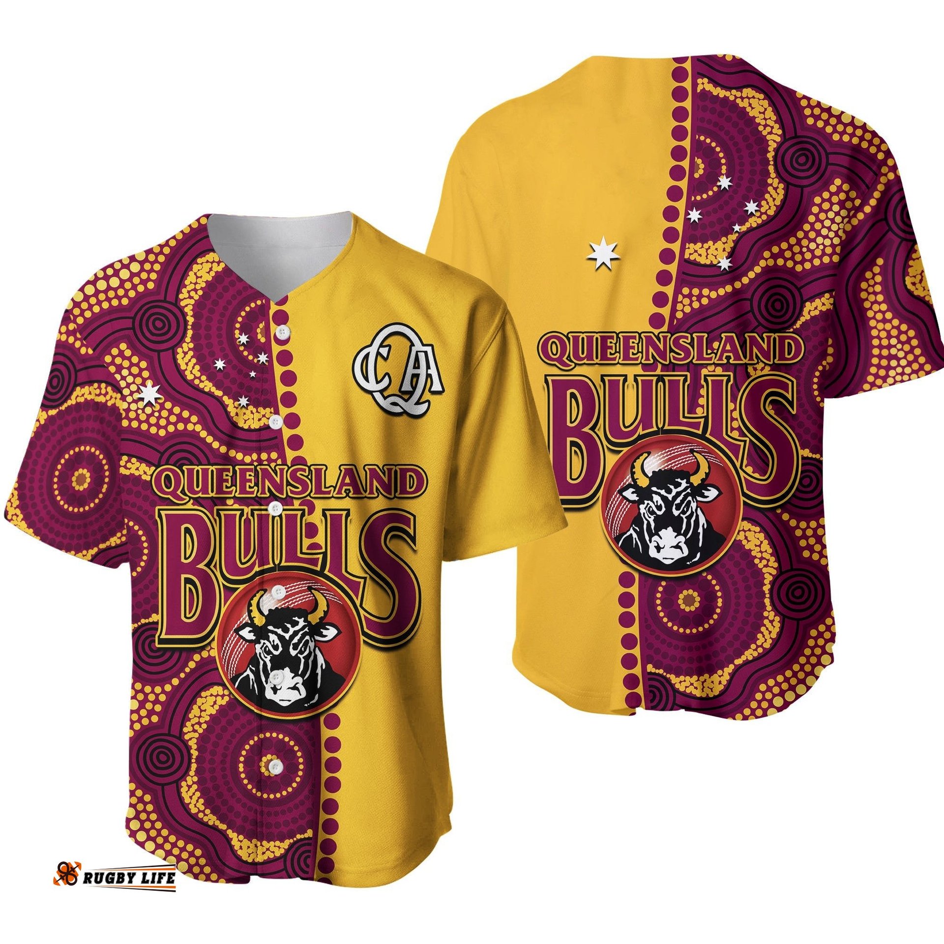 Queensland Cricket Baseball Jersey Shirt Bulls Sheffield Shield Indigenous Ver.01