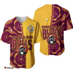Queensland Cricket Baseball Jersey Shirt Bulls Sheffield Shield Indigenous Ver.01