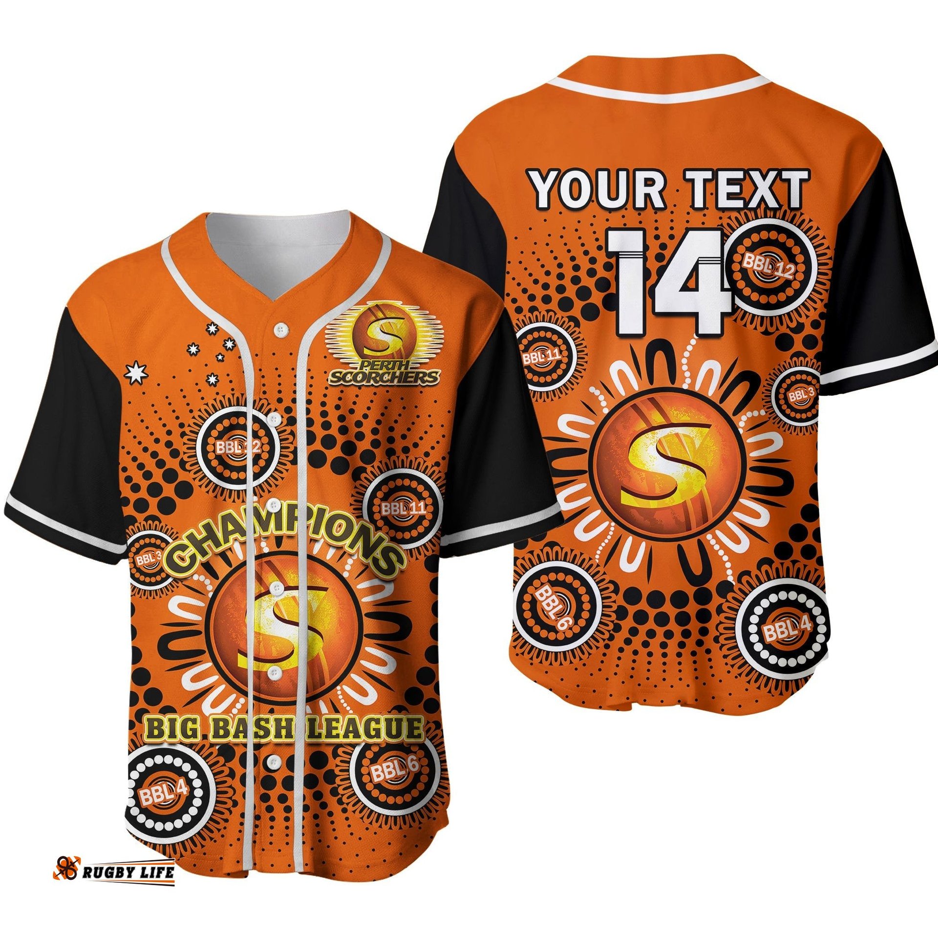 Custom Text And Number Perth Scorchers Cricket Baseball Jersey Shirt Indigenous 5th Champions BBL Proud Ver.02