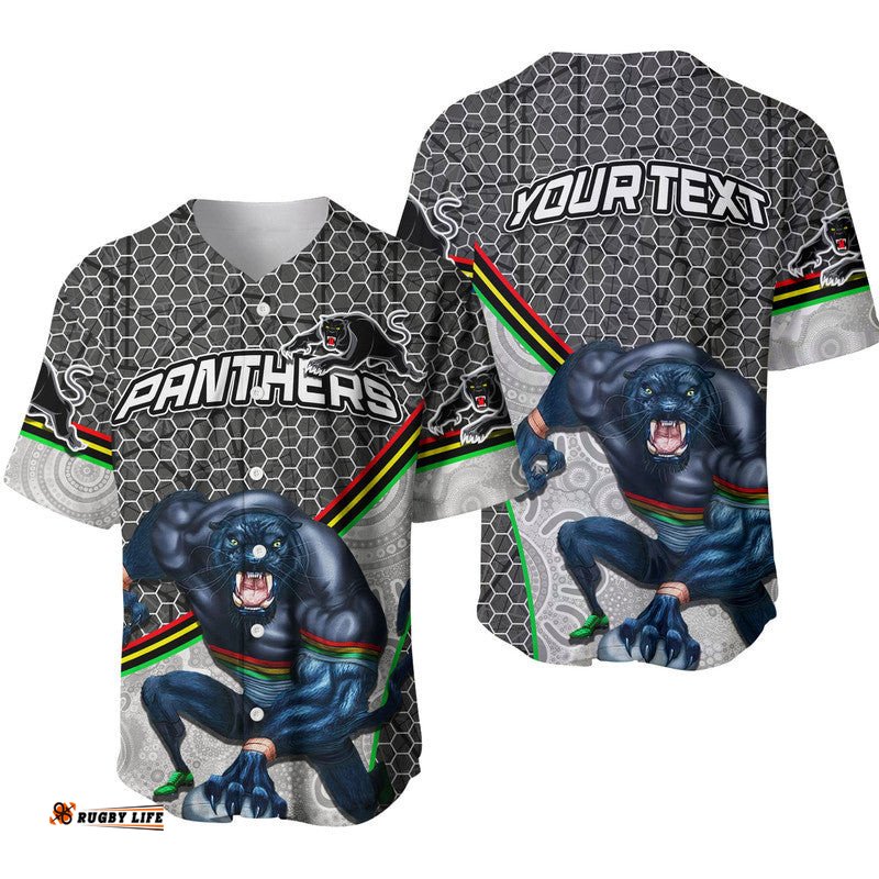 Custom Personalised Panthers Rugby Baseball Jersey Shirt Mix Aboriginal Simple