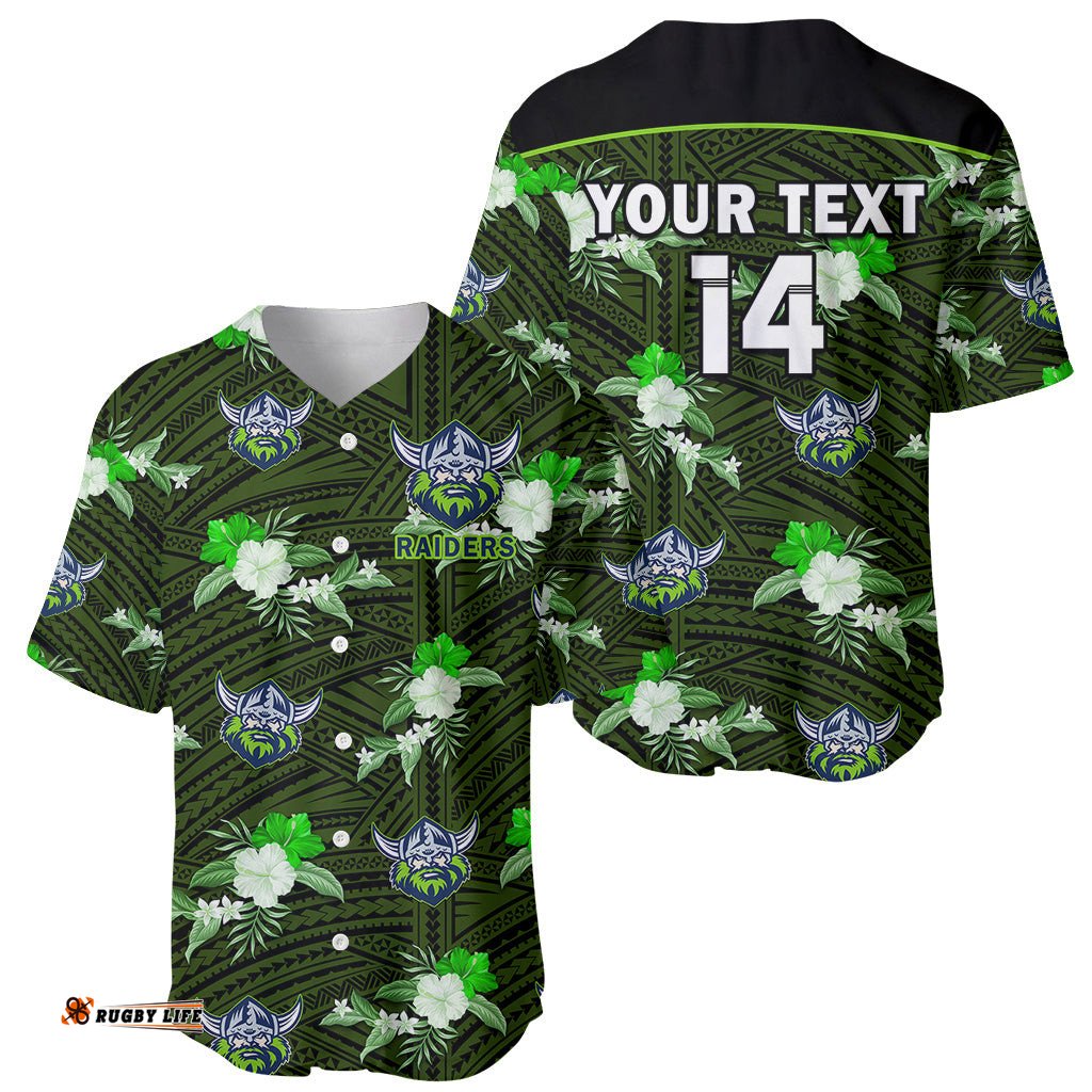 Custom Text And Number Raiders Rugby Baseball Jersey Shirt Polynesian Tribal Mix Tropical Hawaiian Style
