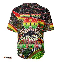 Merry Christmas Penrith Panthers Baseball Jersey Shirt Aboriginal Santa Rugby Mascot The Riff