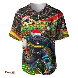 Merry Christmas Penrith Panthers Baseball Jersey Shirt Aboriginal Santa Rugby Mascot The Riff