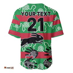 Custom Text And Number Rabbitohs Rugby Premiers Baseball Jersey Shirt Go The Bunnies Aboriginal Dots
