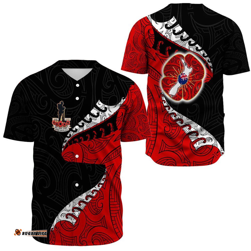 Anzac Poppy Fern Baseball Jersey Shirt
