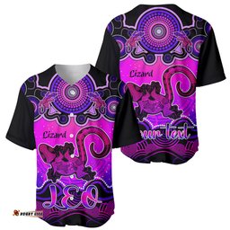 Personalised Australia Leo Lizard Zodiac Baseball Jersey Shirt Auz Astrology Aboriginal Magenta