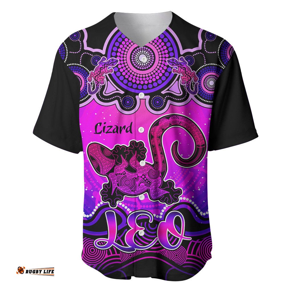 Personalised Australia Leo Lizard Zodiac Baseball Jersey Shirt Auz Astrology Aboriginal Magenta