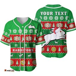 Custom Personalised Rabbitohs Christmas Baseball Jersey Shirt Souths Aboriginal Art Merry Xmas Ver.02