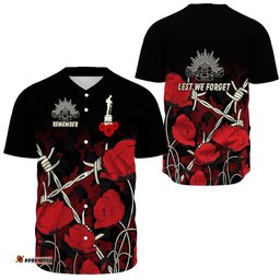 Anzac Day Camouflage Poppy & Barbed Wire Baseball Jersey Shirt