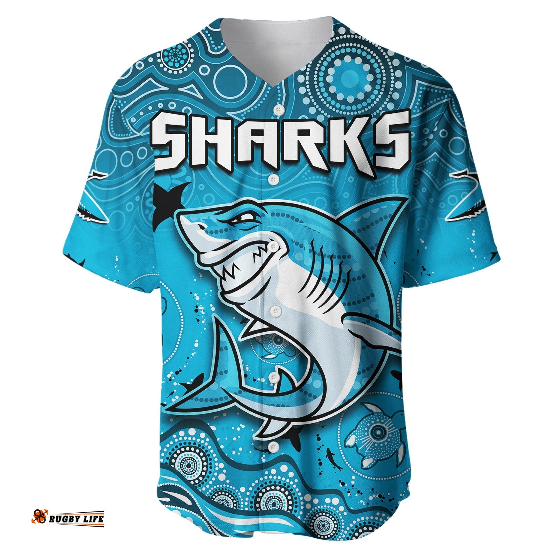 Sharks Rugby Baseball Jersey Shirt Go Sharkies Aboriginal Special Version