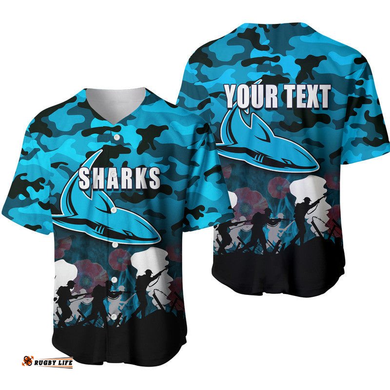 Custom Personalised NRL Anzac Day Baseball Jersey Shirt Sharks Army Style