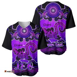 Personalised Australia Leo Lizard Zodiac Baseball Jersey Shirt Auz Astrology Aboriginal Purple