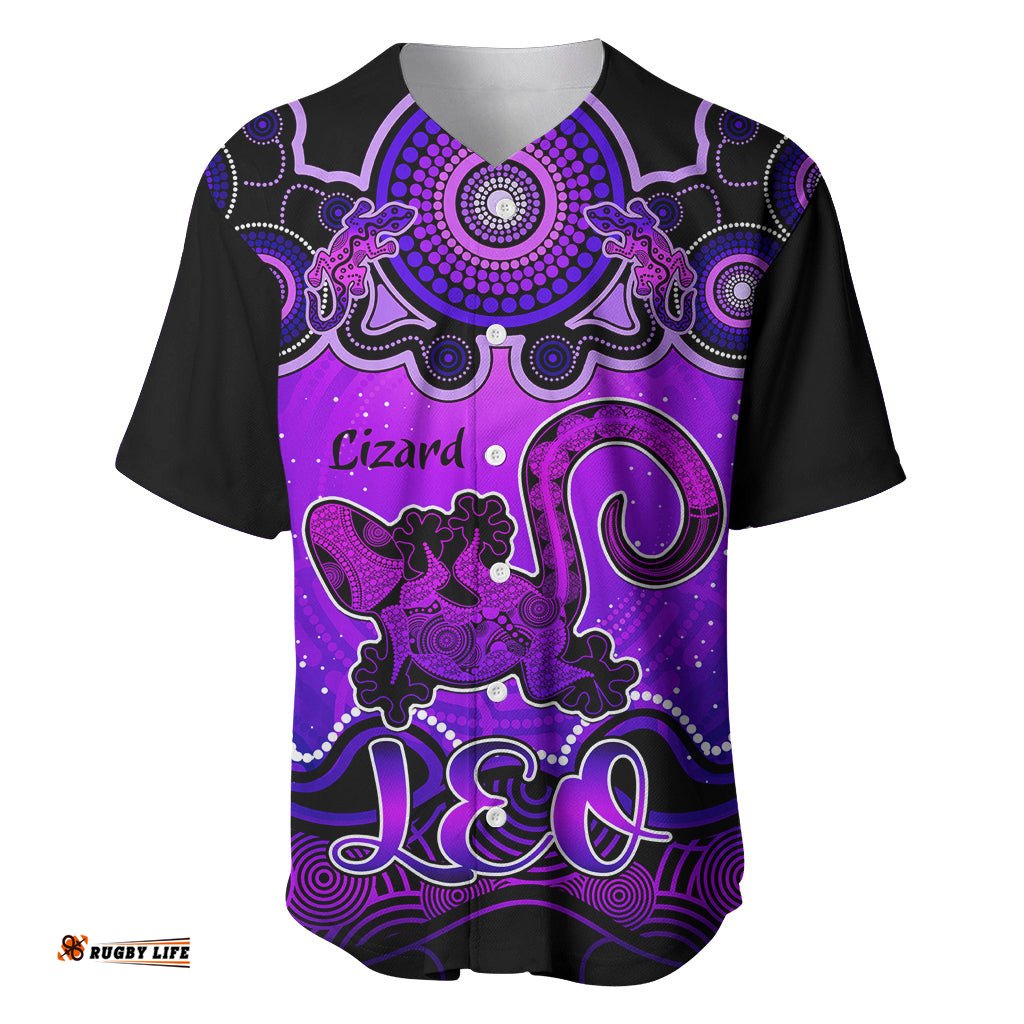 Personalised Australia Leo Lizard Zodiac Baseball Jersey Shirt Auz Astrology Aboriginal Purple