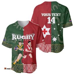 Custom Mate Maa Tonga And Kangaroo Australia Baseball Jersey Shirt Tongan Kupesi Mix Aboriginal Art