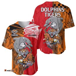 NRL Half Dolphins and Half Tigers Baseball Jersey Shirt Sporty Style
