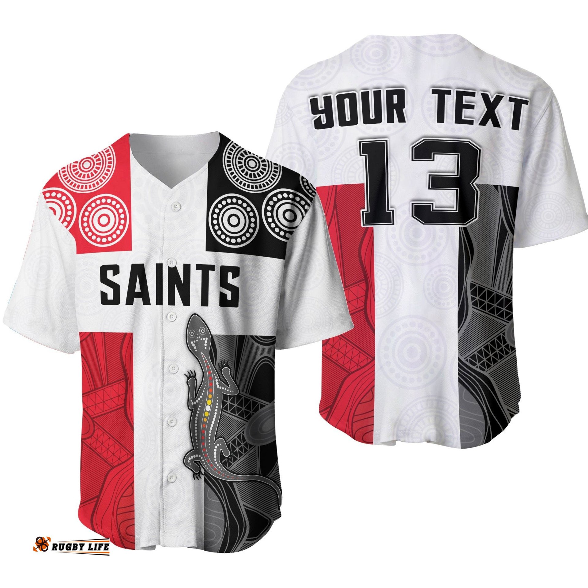 Custom Personalised Saints Football Baseball Jersey Shirt St Kilda Indigenous Custom Text and Number