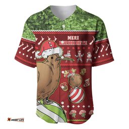 New Zealand Kiwi Christmas Baseball Jersey Shirt Paua Shell Glitter Green
