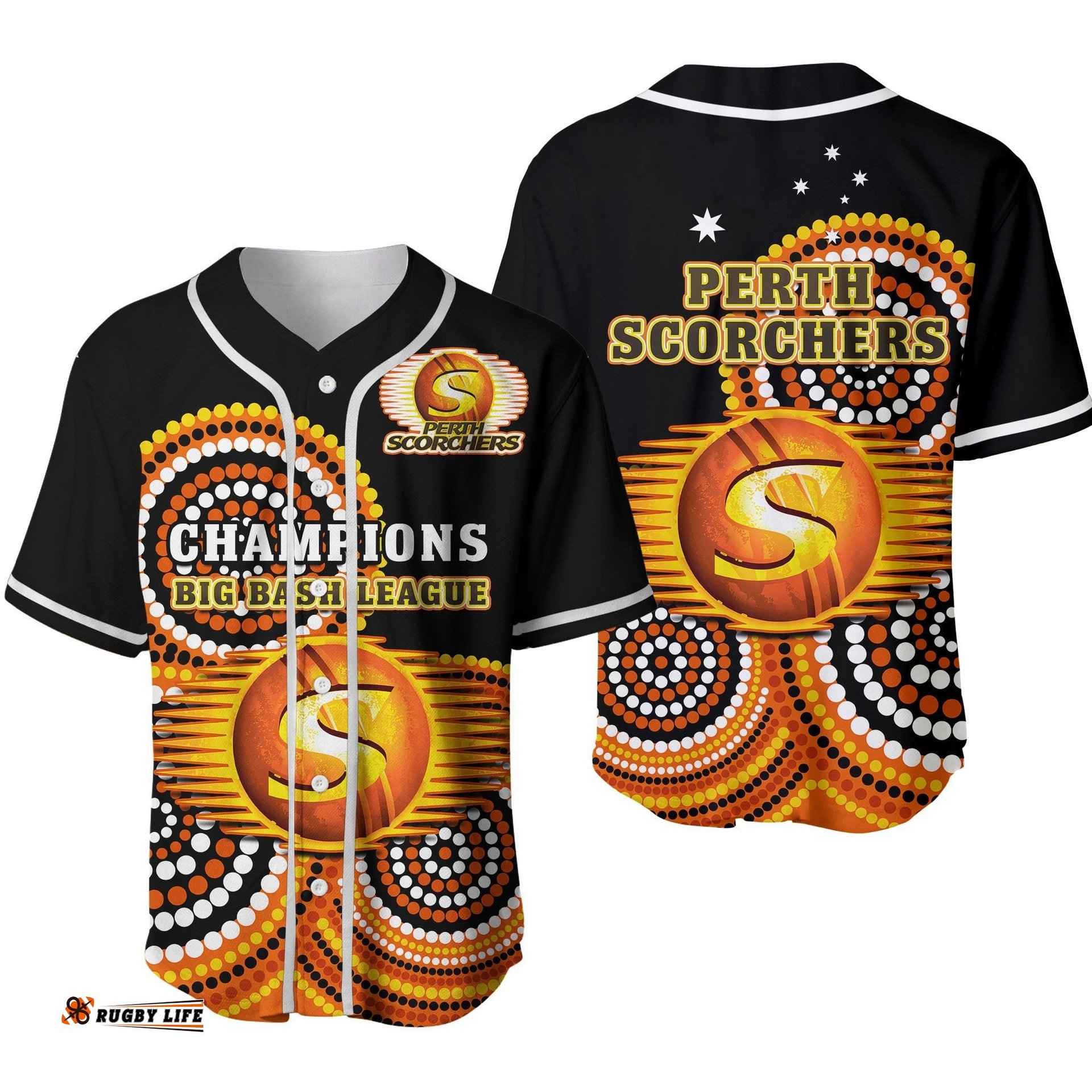 Perth Scorchers Cricket Baseball Jersey Shirt Champions BBL12 Proud Indigenous Art Ver.02